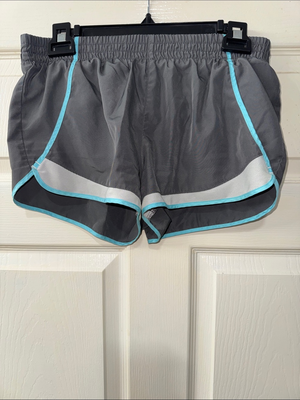 SO Gray Athletic Running Shorts with Aqua Trim Women’s Medium